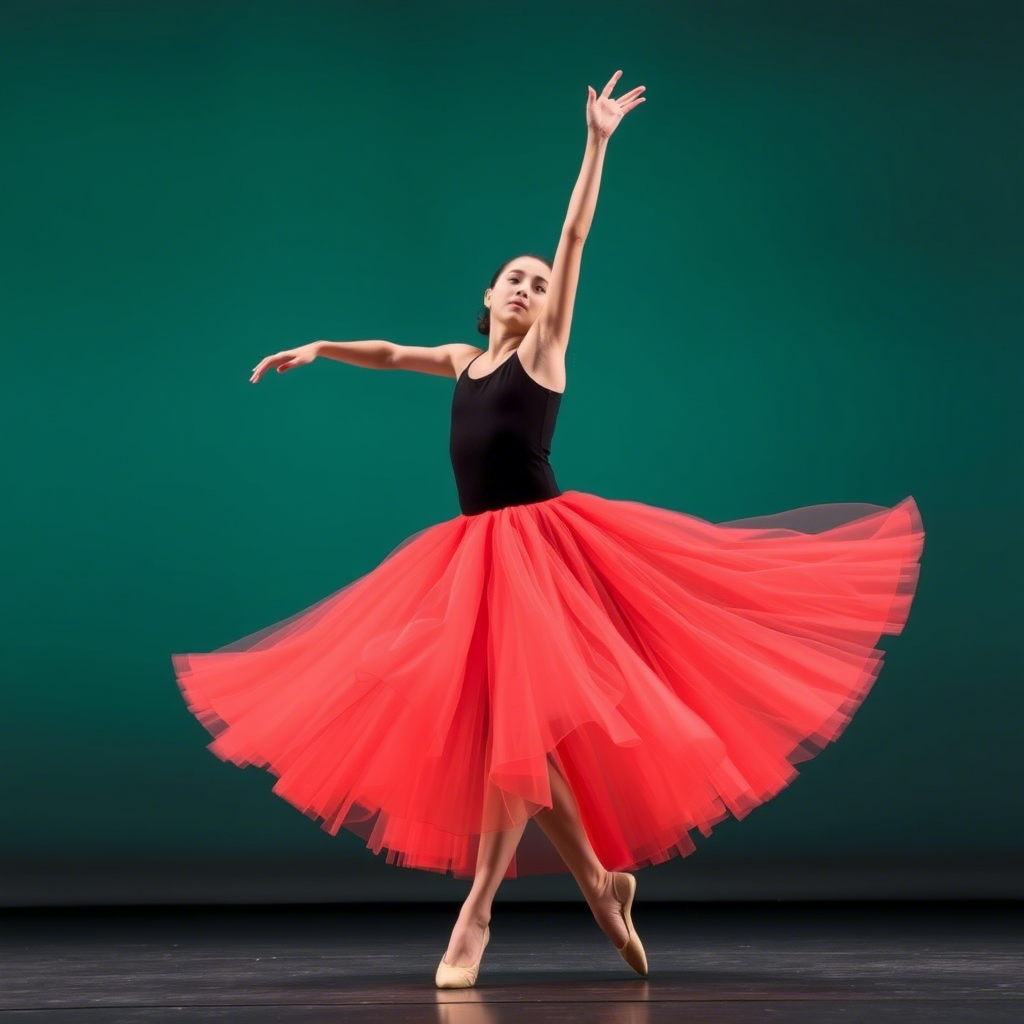 Young dancer wearing a flowy tutu skirt for a recital performance