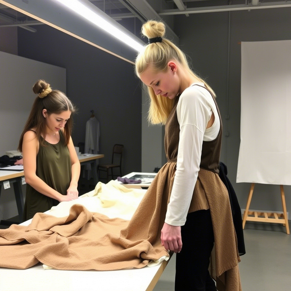 Young designers working on fabrics and garment prototypes