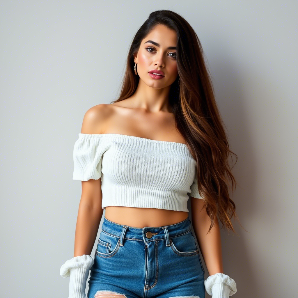 Young female models wearing trendy off shoulder tops