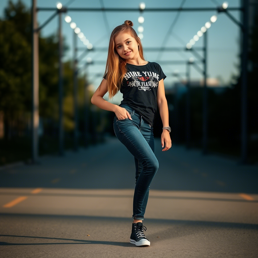 Young girl in tight jeans posing for a casual photo shoot