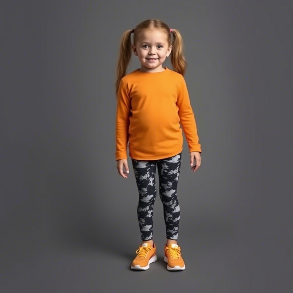 Young girl in trendy leggings and jeggings for active kids clothing