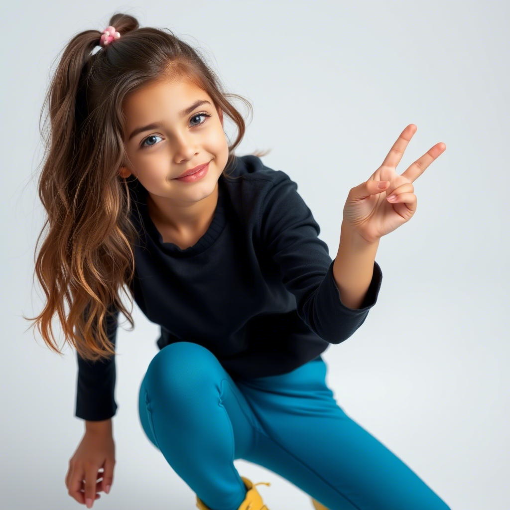 Young girl in trendy leggings posing in a fashion photo shoot
