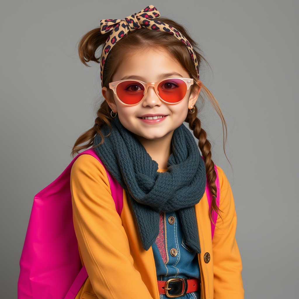 Young model showcasing latest kids’ fashion trends with accessories