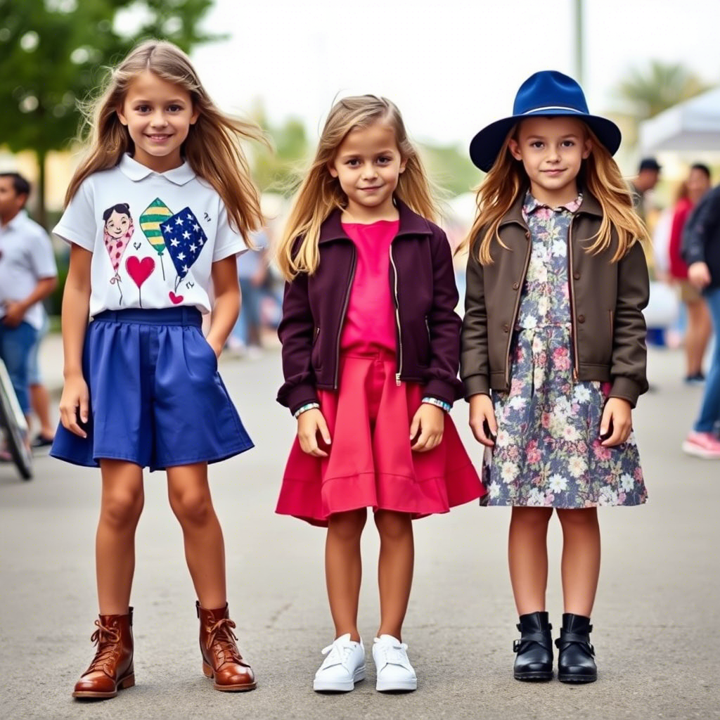 Young models showcasing latest children’s fashion trends outdoors