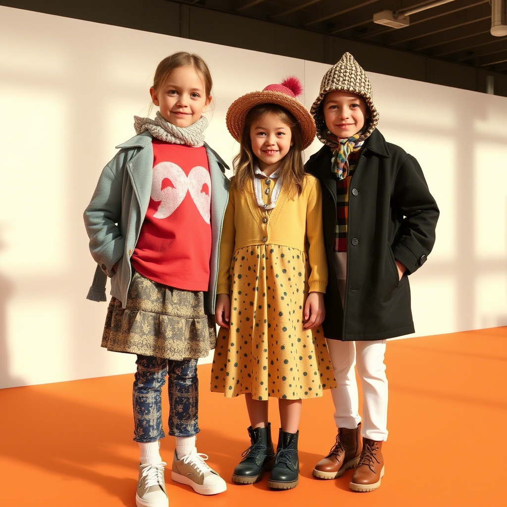 Young models showcasing latest children’s fashion trends together