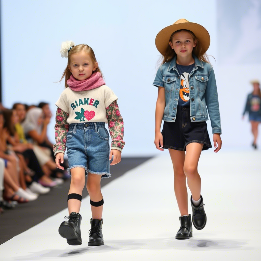 Young models showcasing latest kids apparel trends on a catwalk