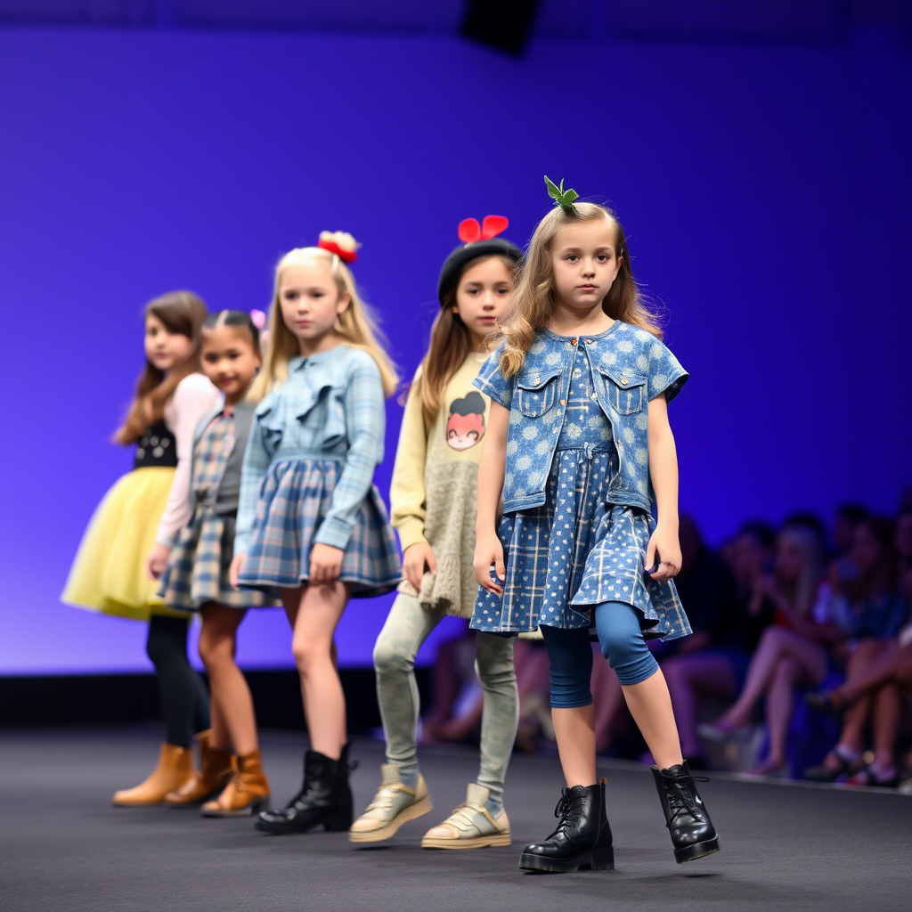 Young models showcasing trendy kids’ outfits in a fashion show