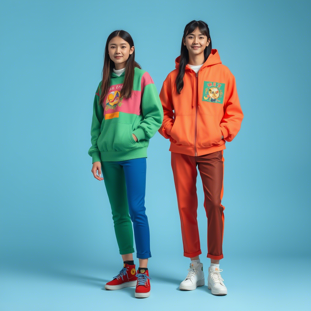 “Young models wearing colorful outfits from a Chinese wholesale brand”