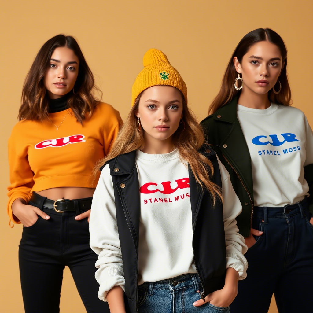 Young models wearing trendy outfits for brand promotion